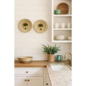Palm Tree Decorative Plates Coastal Tropical Wall Art Charger Style Set of 2